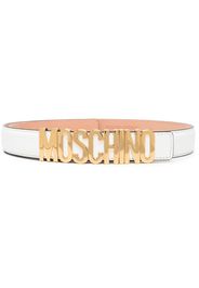 Moschino logo-plaque leather belt - Bianco