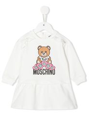 Moschino Kids Teddy Bear-print ruffled mini dress - Bianco