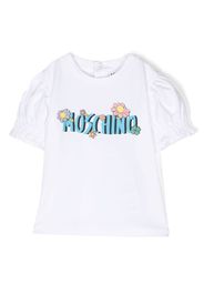 Moschino Kids puff-sleeves floral-print T-shirt - Bianco