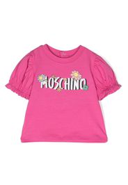 Moschino Kids puff-sleeve floral-print shirt - Rosa