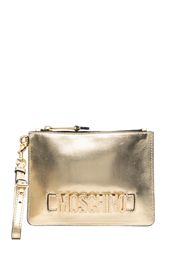 Moschino logo-lettering metallic-effect clutch bag - Oro