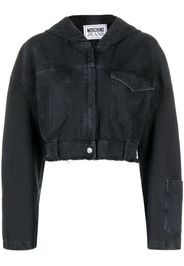 Moschino Giacca denim crop con cappuccio - Nero