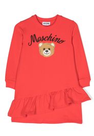 Moschino Kids logo-embroidered ruffled A-line dress - Rosso