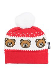 Moschino Kids Teddy-Bear intarsia knitted beanie - Rosso