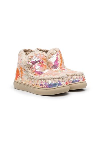 Mou Kids sequin whipstitched moccasin boots - Toni neutri