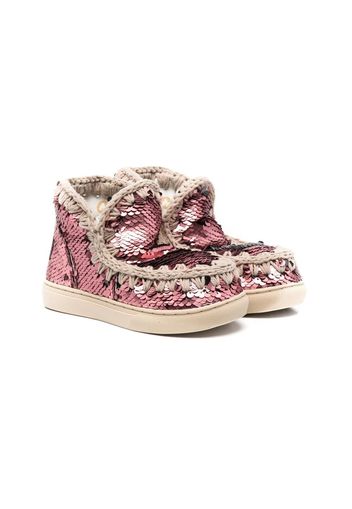 Mou Kids sequin whipstitched moccasin boots - Rosa