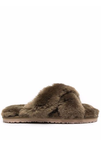 Mou cross-strap shearling slippers - Marrone