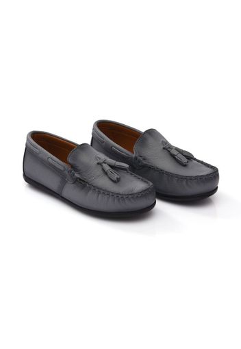 Moustache tassel-front faux leather loafers - Grigio