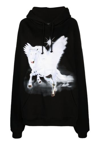 Mowalola Pegasus print drawstring hoodie - Nero