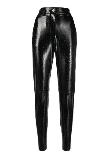 high-shine textured trousers