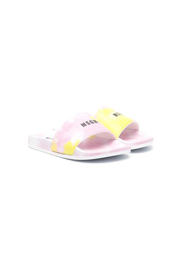 Msgm Kids TEEN tie-dye logo-print sandals - Rosa