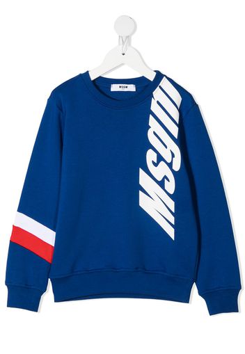 Msgm Kids stripe detail logo sweatshirt - Blu