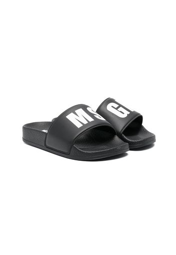 Msgm Kids Slides con stampa - Nero