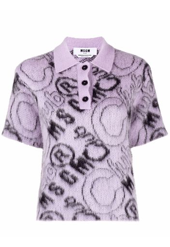 MSGM logo print purl knit polo shirt - Viola