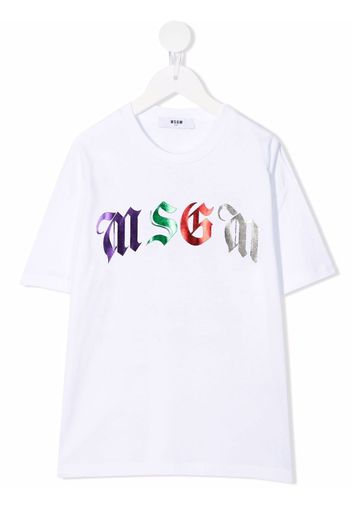 MSGM Kids foil logo-print T-shirt - Bianco