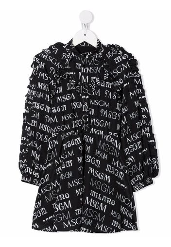 MSGM Kids logo-print ruffled dress - Nero