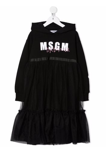 MSGM Kids logo-print hooded tulle dress - Nero