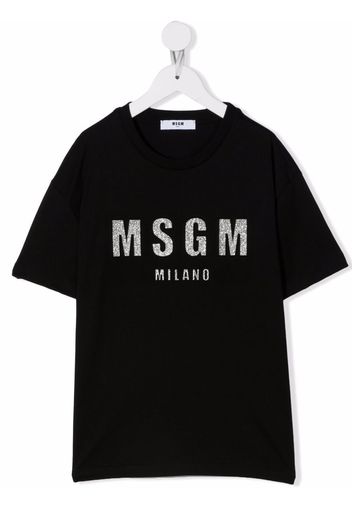 MSGM Kids glitter logo-print cotton T-shirt - Nero