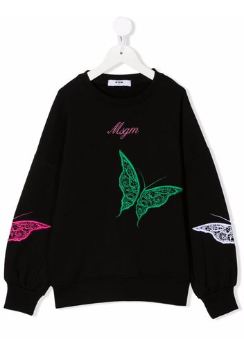 MSGM Kids butterfly-embroidered cotton sweatshirt - Nero