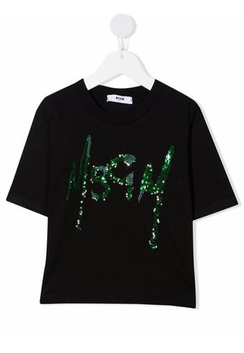 MSGM Kids sequin-logo cropped T-shirt - Nero