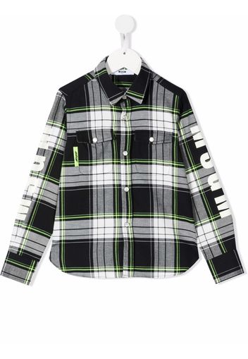 MSGM Kids plaid-check logo-print shirt - Nero