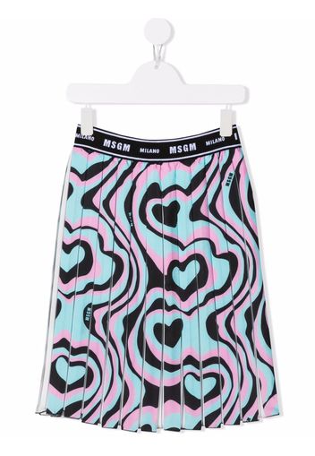 MSGM Kids heart-print pleated skirt - Blu