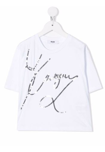 MSGM Kids sequinned logo T-shirt - Bianco