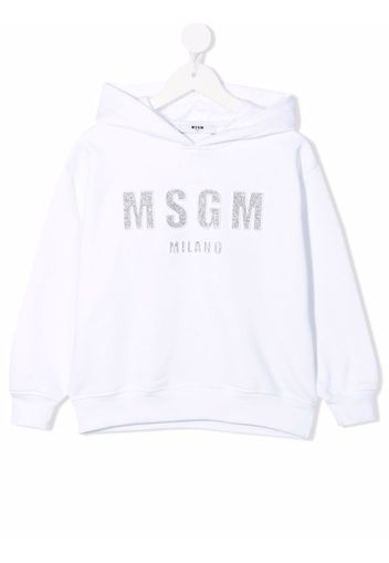 MSGM Kids glitter logo hoodie - Bianco