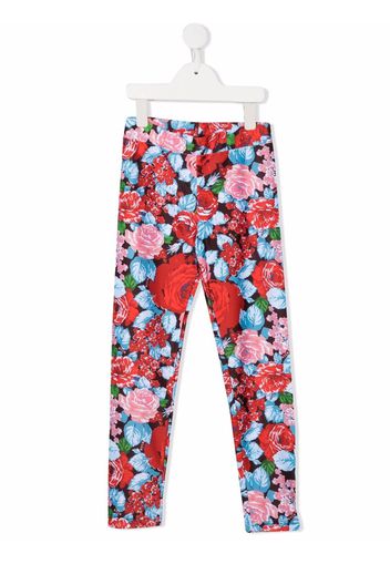 MSGM Kids floral-print leggings - Marrone