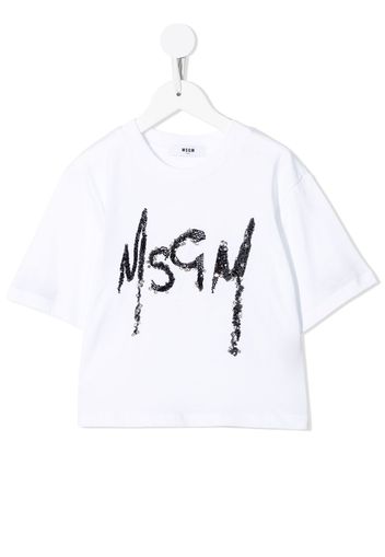 MSGM Kids logo-print cropped T-shirt - Bianco