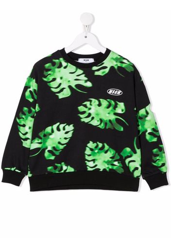 MSGM Kids leaf-print cotton sweatshirt - Verde