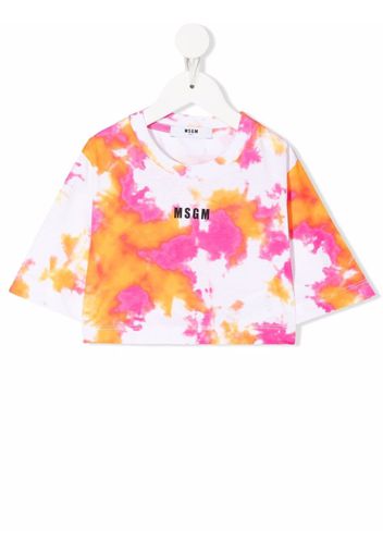 MSGM Kids logo tie-dye T-shirt - Bianco