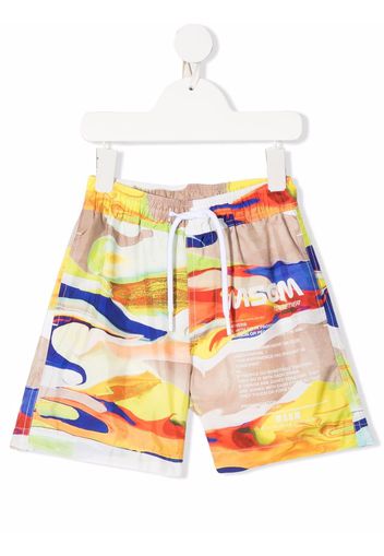 MSGM Kids abstract-print logo swim shorts - Toni neutri