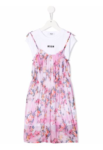 MSGM Kids floral-print cotton T-shirt dress - Bianco