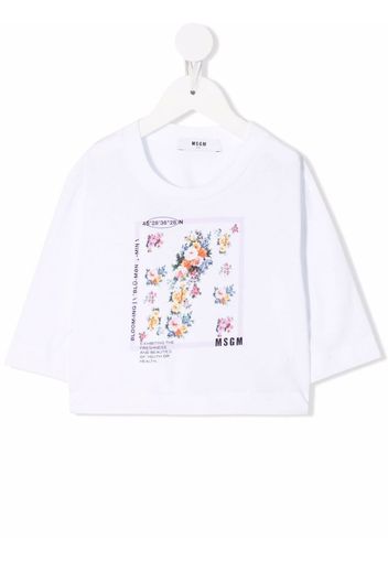 MSGM Kids floral-print cotton T-shirt - Bianco