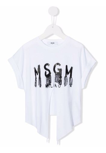 MSGM Kids logo asymmetric T-shirt - Bianco