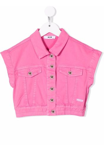 MSGM Kids cropped cap-sleeve denim jacket - Rosa