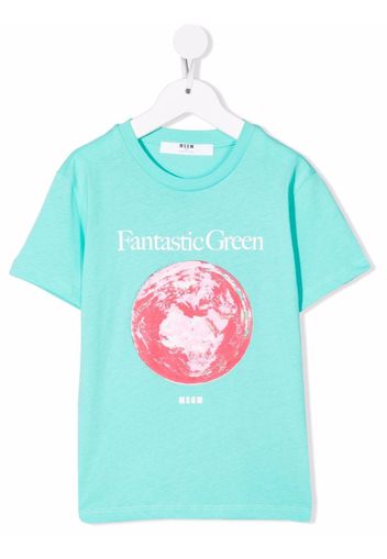 MSGM Kids Fantastic Green-print short-sleeve T-shirt - Blu