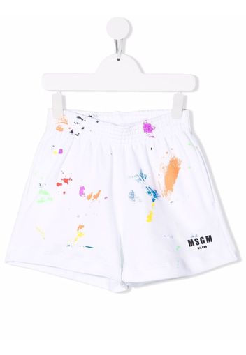 MSGM Kids paint splatter-print shorts - Bianco