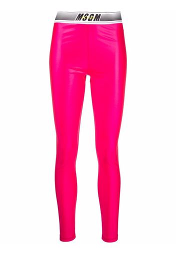 MSGM shiny logo-waist leggings - Rosa