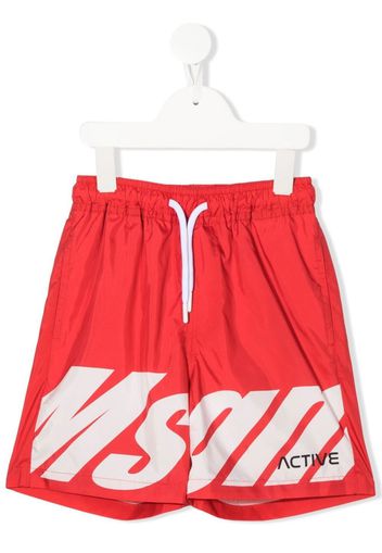 MSGM Kids logo-print track shorts - Rosso