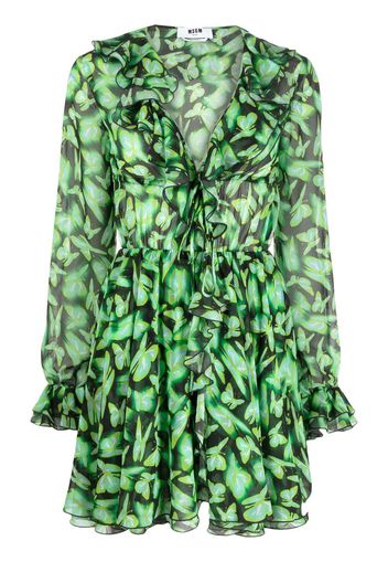 MSGM butterfly pattern mini dress - Verde