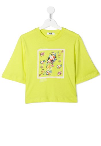 MSGM Kids T-shirt a fiori crop - Giallo