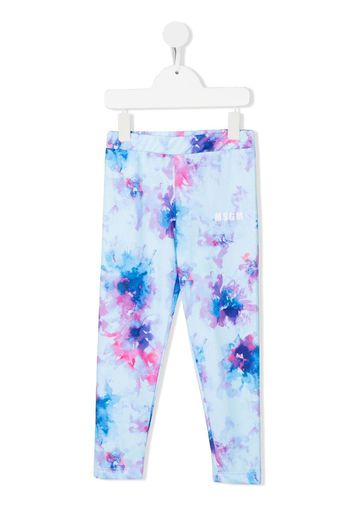 MSGM Kids Leggings con fantasia tie-dye - Blu