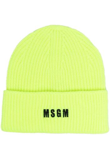MSGM embroidered logo knitted beanie - Giallo