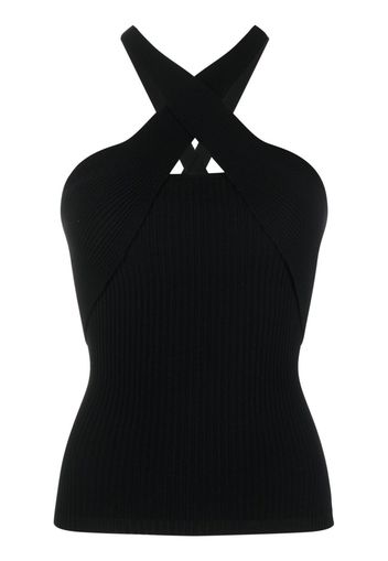 MSGM ribbed-knit crossover-strap top - Nero