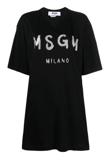 MSGM logo-print glitter T-shirt dress - Nero