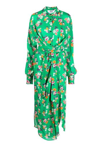 MSGM floral-print knotted shirt dress - Verde