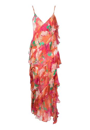 MSGM floral-print ruffled long dress - Rosso