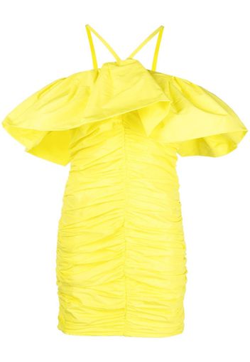 MSGM ruched ruffle-trim mini dress - Giallo